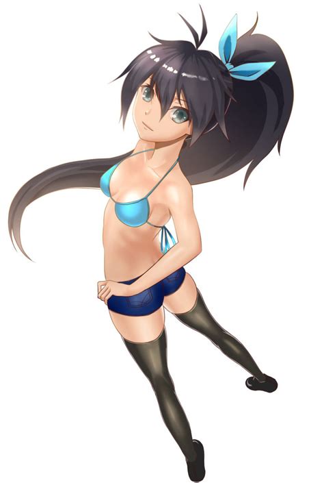 1girl Bikinitop Blackhair Blueeyes Denim Denimshorts Ganahahibiki Highres Idolmaster Long