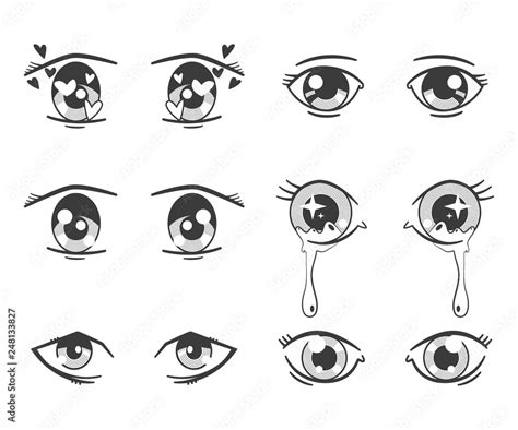 Anime Eyes With Different Expressions Vector Black Silhouette Icons