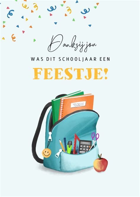 Bedankkaart School Juf Meester Schooltas Kaartje2go