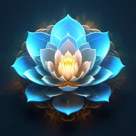 Une Fleur De Lotus Bleu Avec Un Fond Or Et Orange Photo Premium