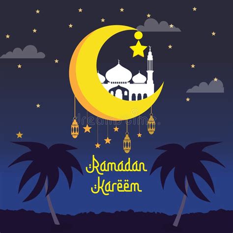 Concepto De Pancarta Plana Y Hermosa Ramadan Kareem Ilustración Del