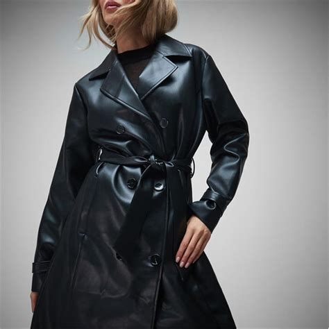 Missguided Faux Leather Double Breasted Trench Coat Usa