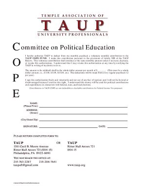 Fillable Online Taup Taup Cope Contribution Form Taup Fax Email Print