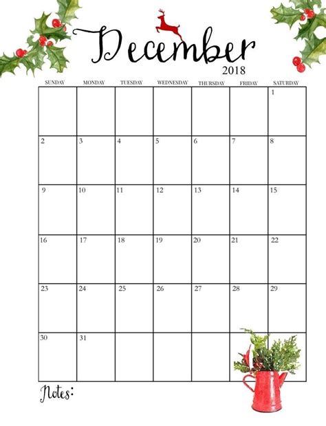 December Monthly Calendar Template with Christmas Theme