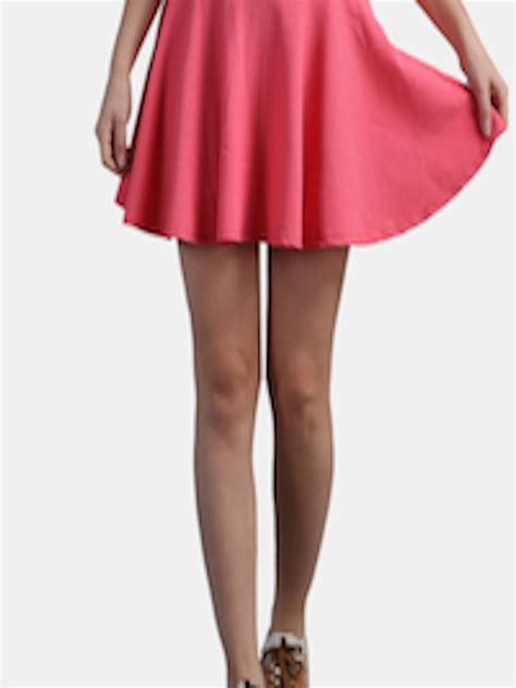 Buy N Gal Women Peach Colored Solid Mini Flared Skirts Skirts For