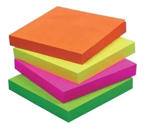 Bloco De Notas Adesivas 4 Cores Neon Quadrado Post It 100fls Mercadolivre