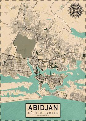 Abidjan City Map Vintage Metal Poster