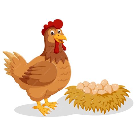 Premium Vector Cartoon Chicken Posing With Eggs Vector Illustration