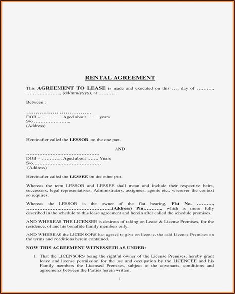 Simple Rent Agreement Format India Form Resume Examples O Y Lrpvbn B