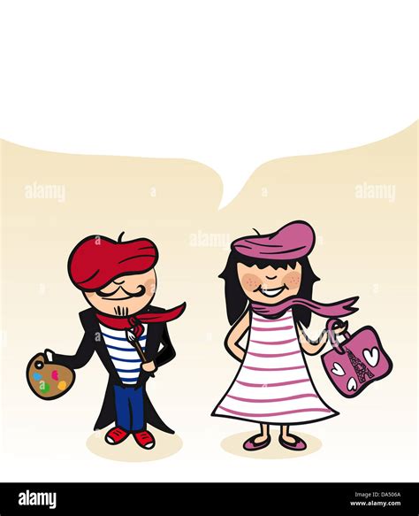 French Man And Woman Cartoon Couple With Dialogue Bubble Vector