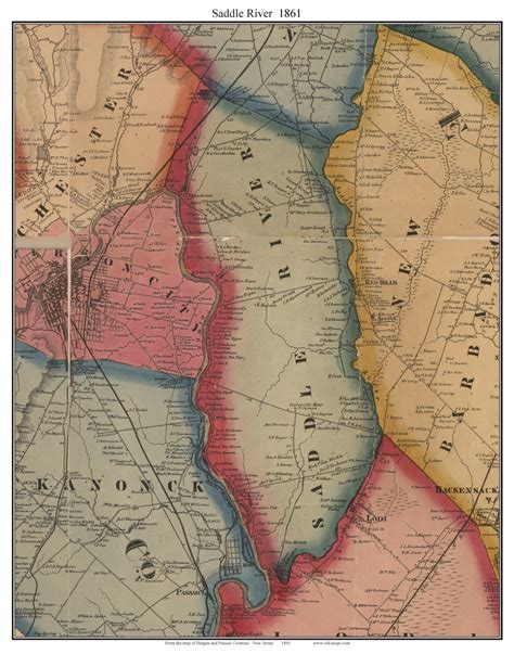 Saddle River New Jersey 1861 Old Town Map Custom Print Bergen And Passaic Co Old Maps