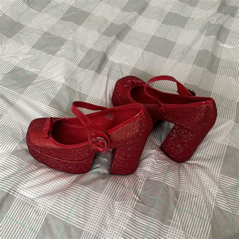 Red sparkly platform heels worn 1 time for an event... - Depop