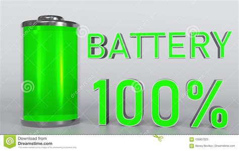 Fully Charged Battery Indicator, 3D Rendering Stock Illustration - Illustration of charge ...