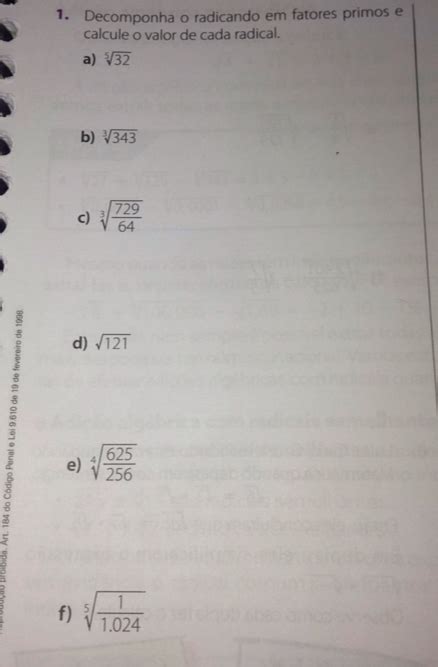 Solved 1 Decomponha O Radicando Em Fatores Primos E Calcule O Valor