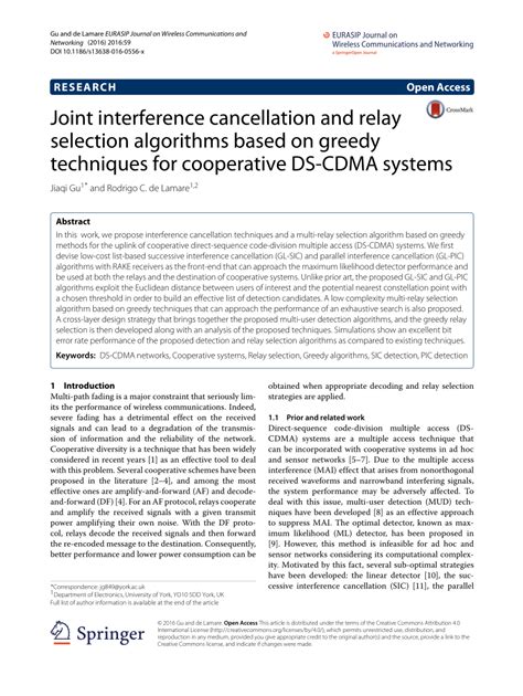 Pdf Joint Parallel Interference Cancellation And Relay Selection