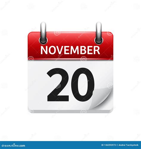 November 20 Vector Flat Daily Calendar Icon Date And Time Day Month