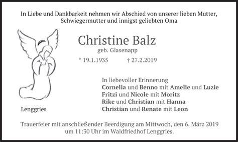 Traueranzeigen Von Christine Balz Trauer Merkur De