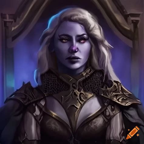 Dnd Female Drow Sitting On A Throne Armor K High Detailed