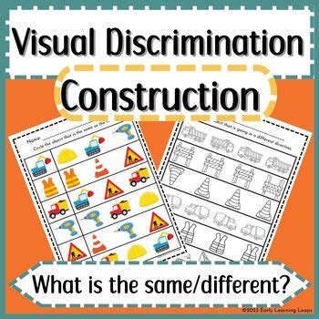 Construction Themed Same And Different Visual Discrimination Worksheets