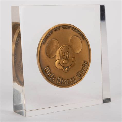 Walt Disney World Grand Opening Commemorative Medallion In Lucite Block