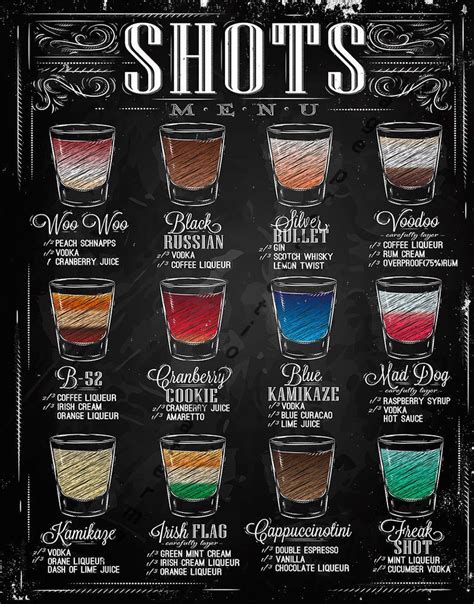 Shots Menu Large Metal Tin Sign Poster Retro Style Wall Art Pub Bar Decor In Home Furniture