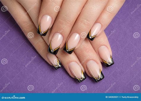 Fingernails With Black French Manicure Stock Image - Image: 34302031