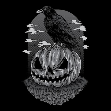 El Cuervo Oscuro De Pie Sobre La Calabaza Malvada En Ilustraci N En