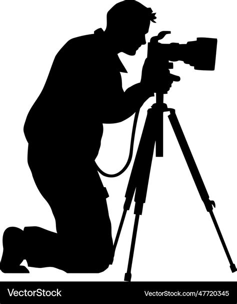 Photographer Holding Camera Silhouette On Tripod Vector Image