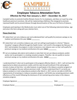 Fillable Online Campbell Employee Tobacco Attestation Form Campbell