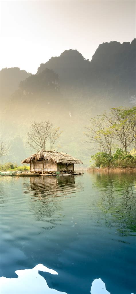 Scenery Wallpaper 4K, Body of Water, Hut, Summer, Lake