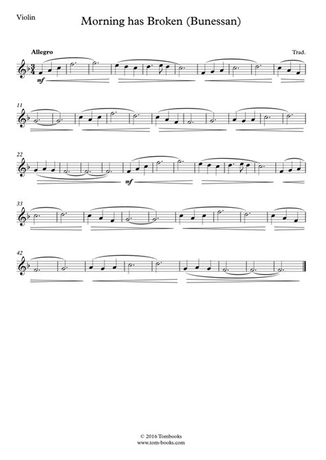 Violin Sheet Music Morning Has Broken (Cat Stevens)