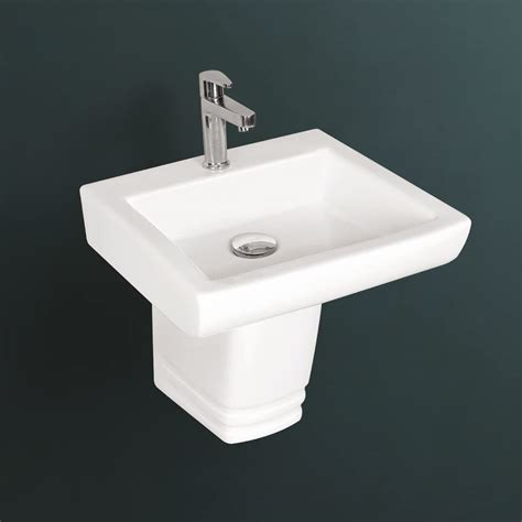 Kemjo Ceramic White Half Pedestal Wash Basin 16 52 X 16 14 X 16 14