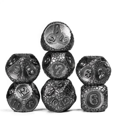 Cusdie 7 Die Metal Dnd Dice Set Cobblestone Metal Polyhedral Dandd Dice