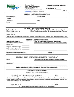 Fillable Online B2016b Oversize Overweight BPermitb Application Form