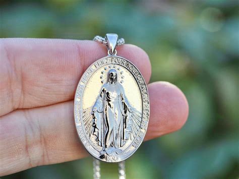 Large Silver Miraculous Medal For Man French Miraculous Medal