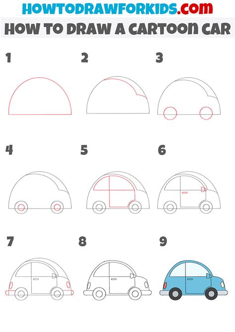 How to Draw a Cartoon Car Step by Step - Easy Drawing Tutorial For Kids