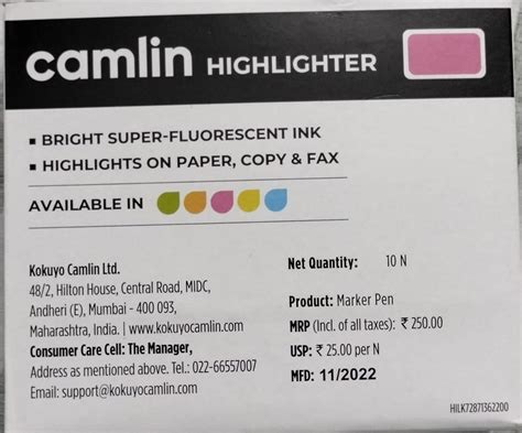 Pink Plastic Camlin Highlighter Mrp At Rs Piece In Bhubaneswar