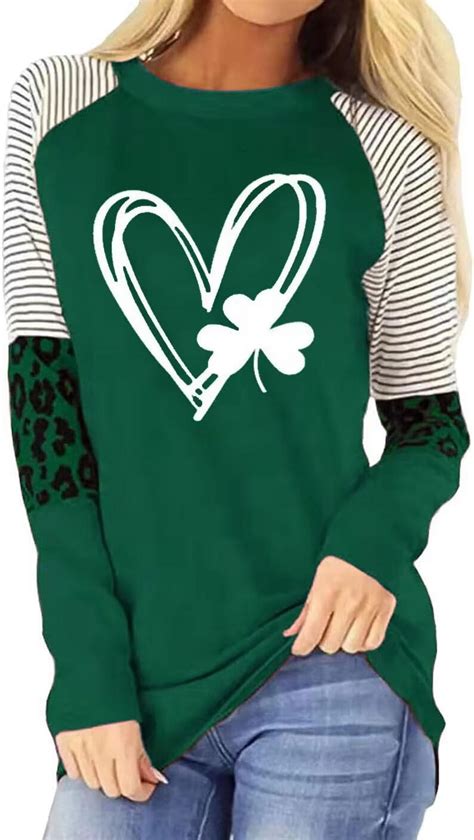 Beopjesk Womens Casual St Patricks Day Shirts Heart Graphic Tees Lucky