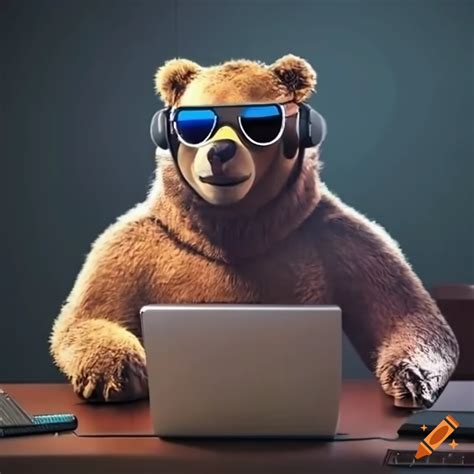 Cool Bear Wearing Sunglasses And Headset At A Desk On Craiyon