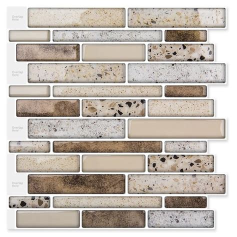 Decorative Mosaic Backsplash Tan 12 in. x 12 in. Vinyl Peel and Stick ...