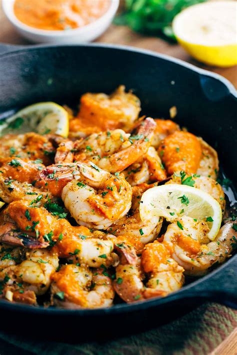 Garlic Shrimp Skillet With Roasted Red Pepper Sauce Jessica Gavin