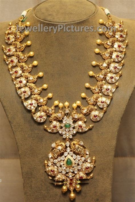 Peacock Mango Haram With Uncut Diamonds Jewellery Designs