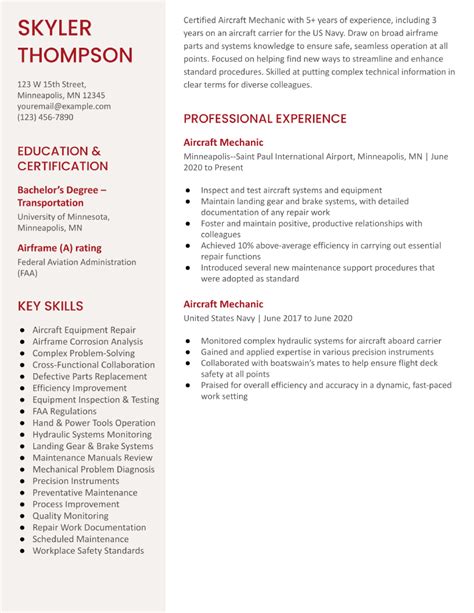 Aircraft Mechanic Resume Examples and Templates for 2024 ...