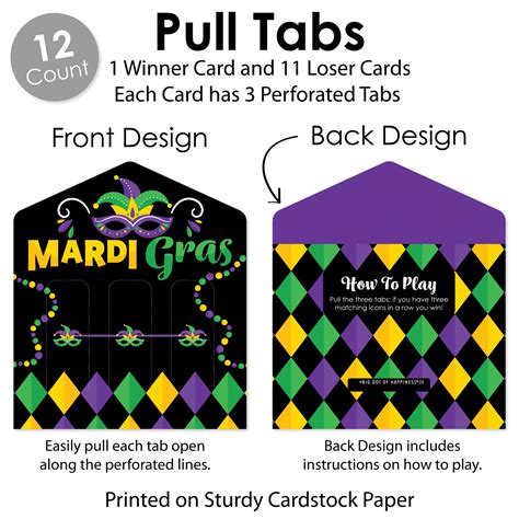 Colorful Mardi Gras Mask Masquerade Party Game Pickle Cards Pull