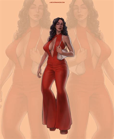 Rule 34 Bell Bottoms Pants Big Breasts Black Hair Cleavage Cleavage Cutout Dark Skinned