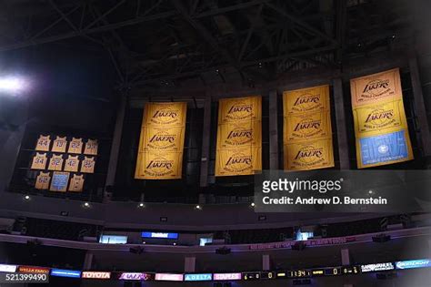 Los Angeles Lakers Championship Banners Photos And Premium High Res Pictures Getty Images