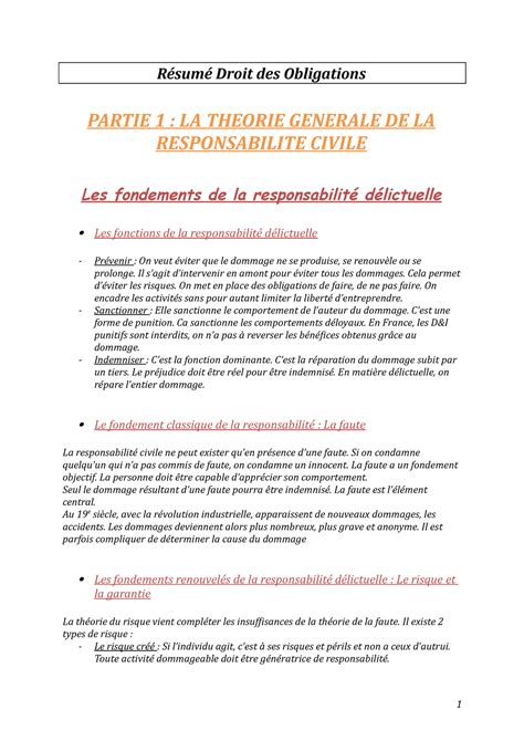 R Sum Cours Responsabilit Civile Droit Des La Theorie Generale De