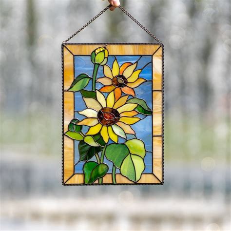 Sunflower Stained Glass Window Panel Housewarming T Flower Etsy