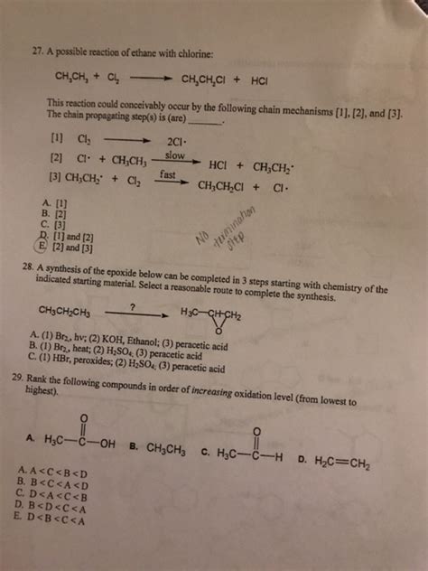 Solved 27 A Possible Reaction Of Ethane With Chlorine Chegg