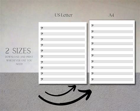 Printable Bass Clef Sheet Music Manuscript Paper 10 Stave Per Etsy